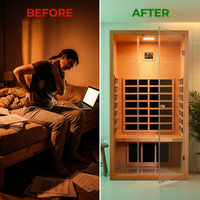 1 Person Extendable FAR Infrared Sauna for Home, Hemlock Wood Low EMF 6 Carbon Heaters Indoor Saunas with LED Lights, Bluetooth Speaker, Digital Control Panel, and Seating Bench — Before & After