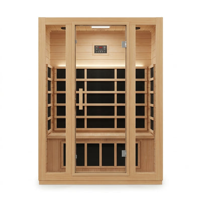 Infrared Sauna Built for Home Wellness, FAR Heaters, Hemlock Wood, LED Lights, Bluetooth Control